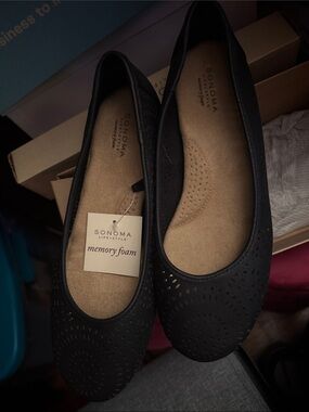 Sonoma Black Perforated Memory Foam Ballet Flats